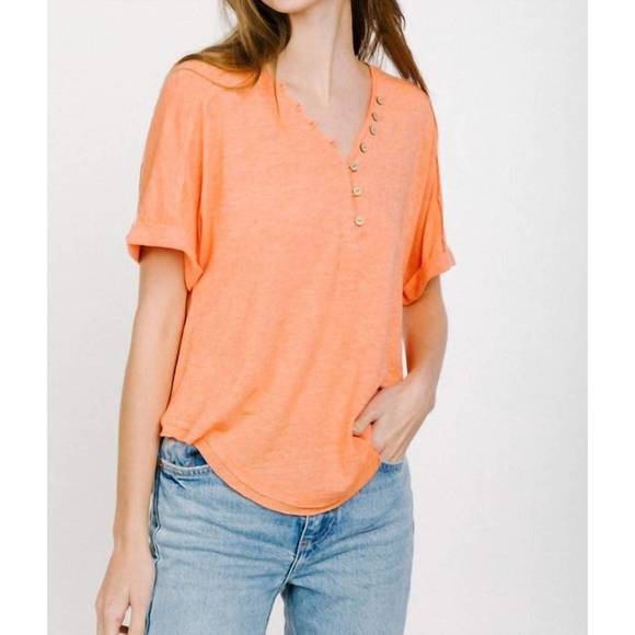 NEW VERY J button roll up sleeve knit top in orange - Picture 1 of 1